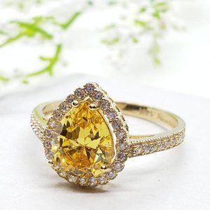 2.50 Ctw Created Diamond Pear Shape Halo Citrine